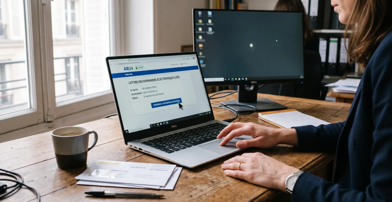 Des mains vérifient une étape d'authentification sur un écran d'ordinateur portable.